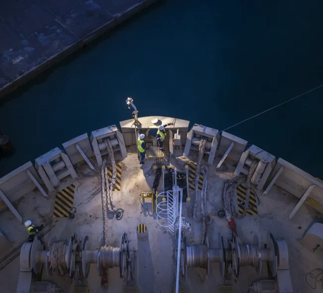 Exceptional Connectivity Aerial photo of a front of a container ship